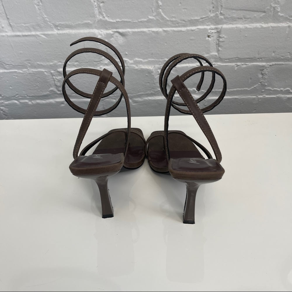 NASTY GAL Wrap Up Brown Heels Size 6 - Picture 6 of 6